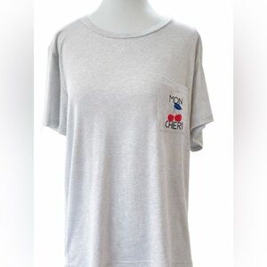 Charlee Rae Mon Cheri Cherry Pocket Tee Gray Graphic T-Shirt Size L NWOT